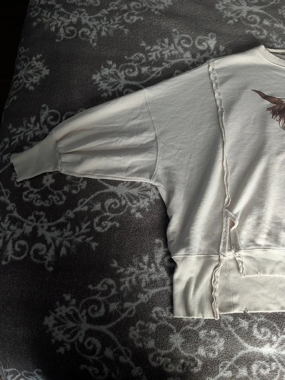 Free People Cream Camden Sweatshirt with Brown Highland Cow Graphic